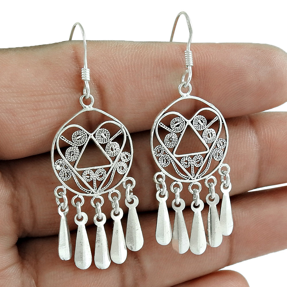 925 Sterling Silver Vintage Gypsy Bohemian Drop Dangle Earrings