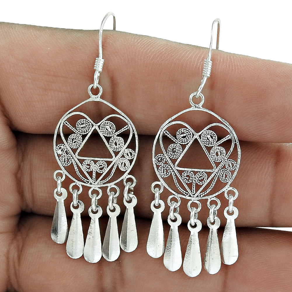 925 Sterling Silver Vintage Gypsy Bohemian Drop Dangle Earrings