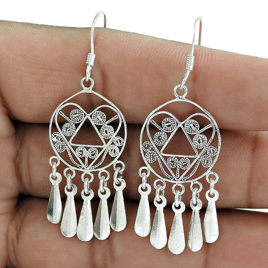 925 Sterling Silver Vintage Gypsy Bohemian Drop Dangle Earrings