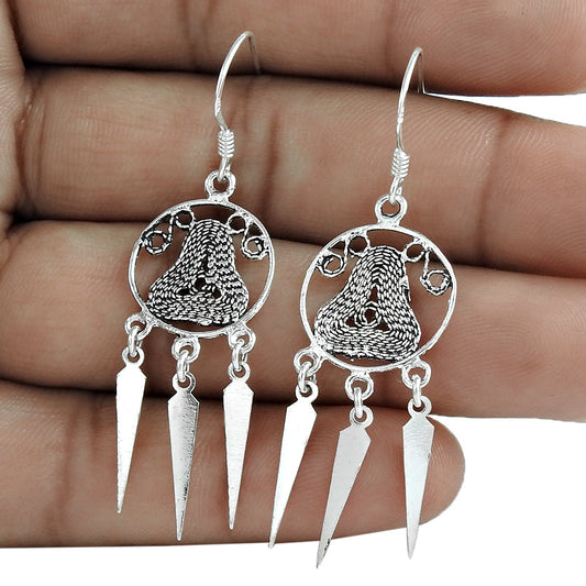 Vintage 925 Sterling Silver Gypsy Bohemian Dangle Earrings