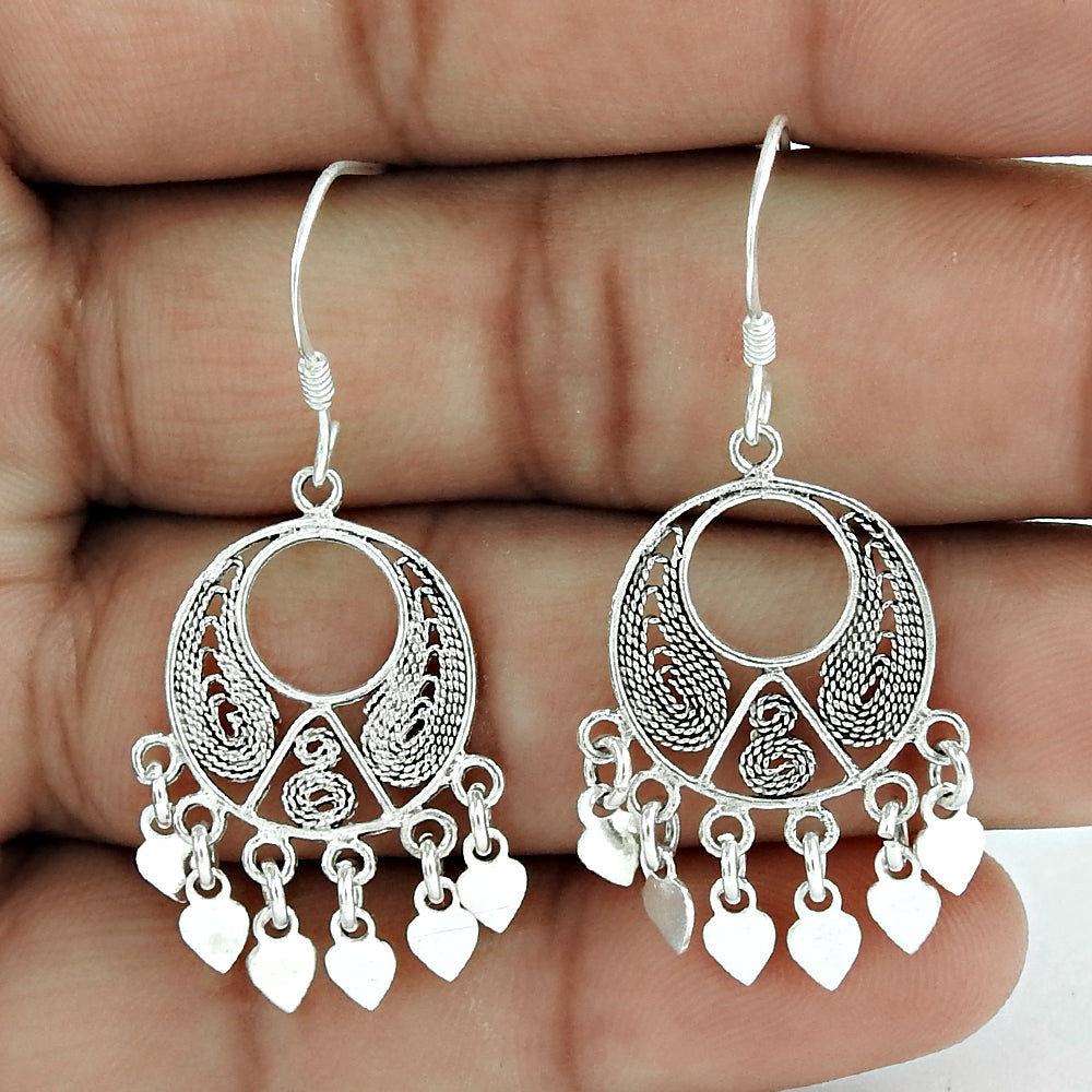 Vintage Sterling Silver Gypsy Bohemian Drop Dangle Earrings