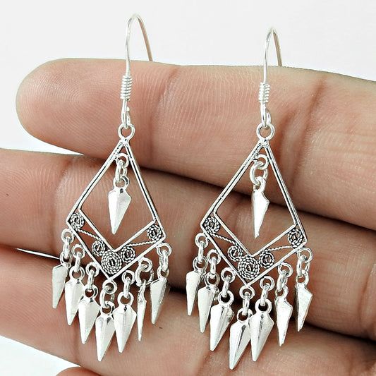Silvermantra Vintage 925 Sterling Silver Gypsy Bohemian Style Dangle Earrings
