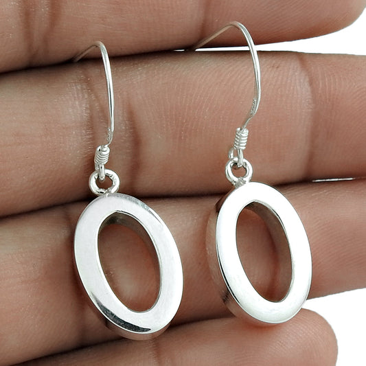 Solid 925 Sterling Silver Oval Dangle Earrings