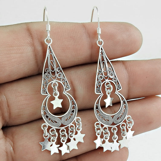 Solid 925 Sterling Silver Handmade Elegant Dangle Earrings