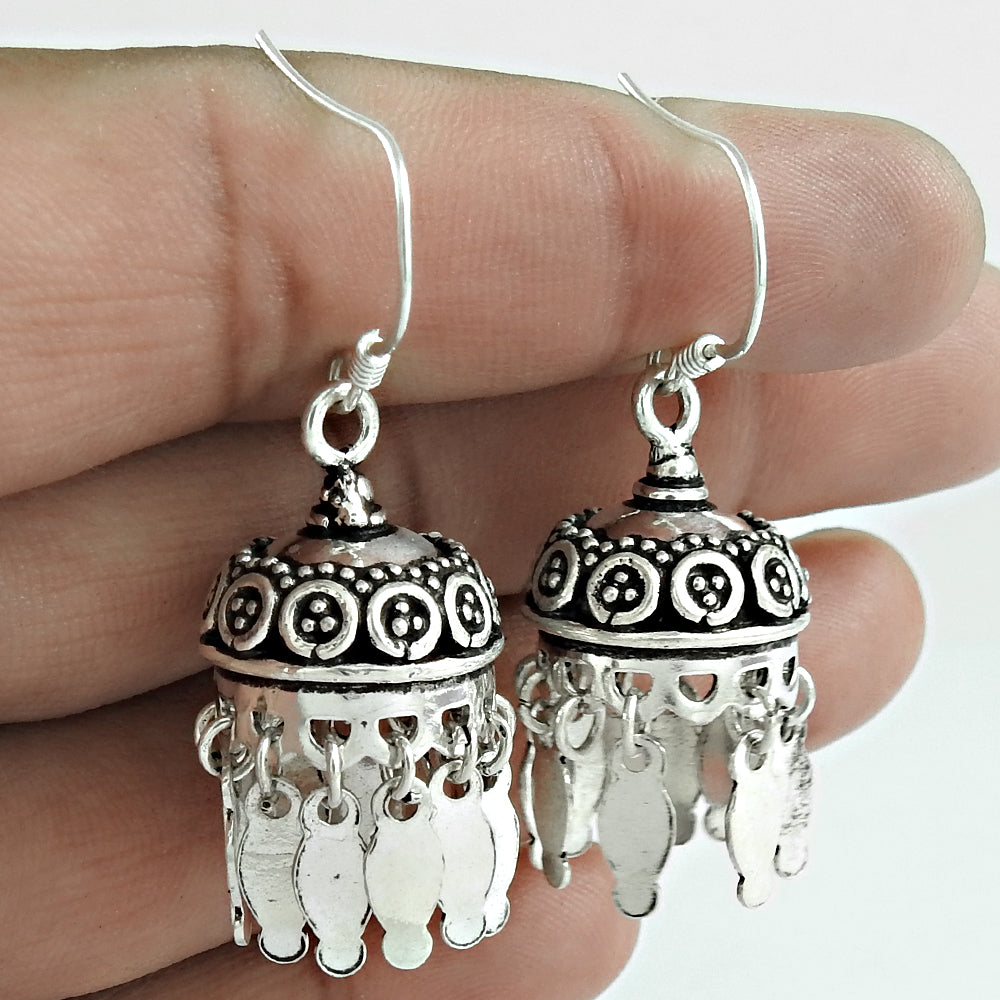 Solid 925 Silver Artisan Jhumki Earrings