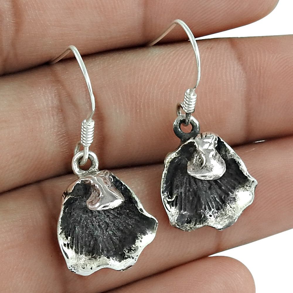 Solid 925 Sterling Oxidized Silver Dangle Earrings