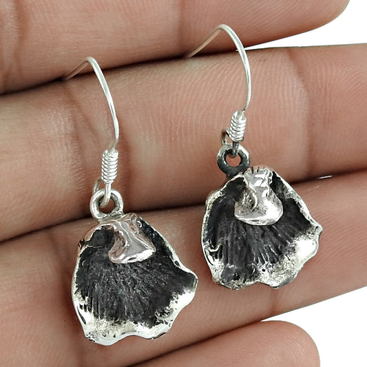 Solid 925 Sterling Oxidized Silver Dangle Earrings