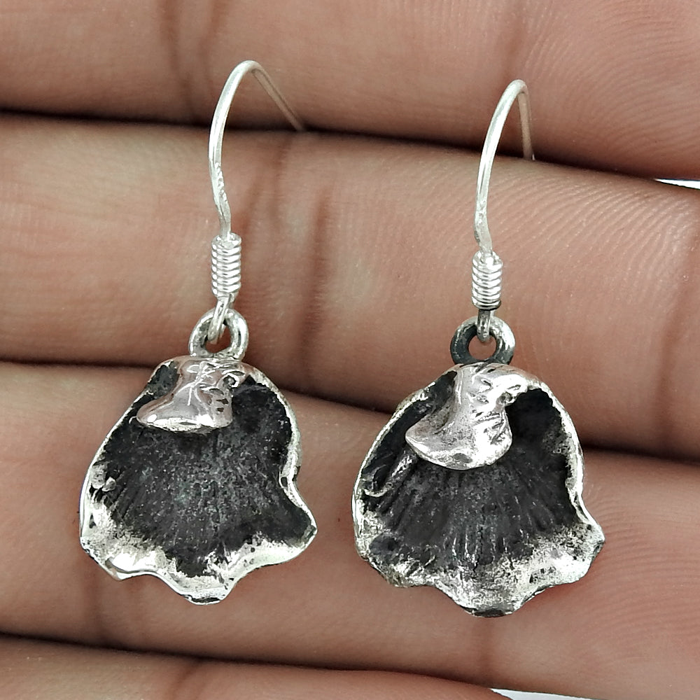 Solid 925 Sterling Oxidized Silver Dangle Earrings