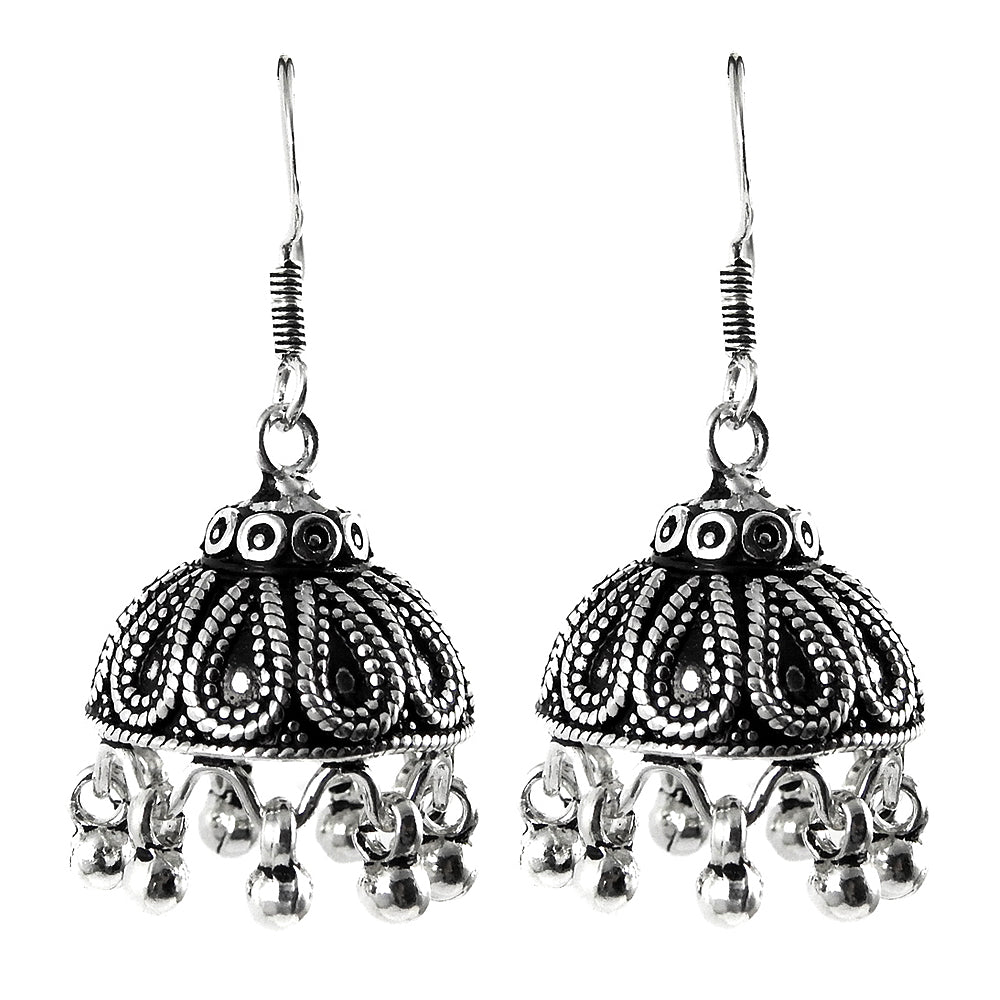 Solid 925 Sterling Silver Handmade Dangle Jhumki Earrings