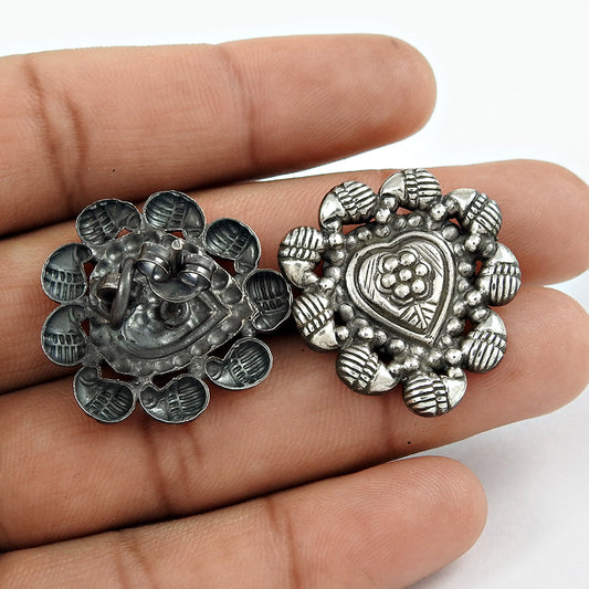 925 Sterling Silver Heart Stud Earrings Oxidized Jewelry