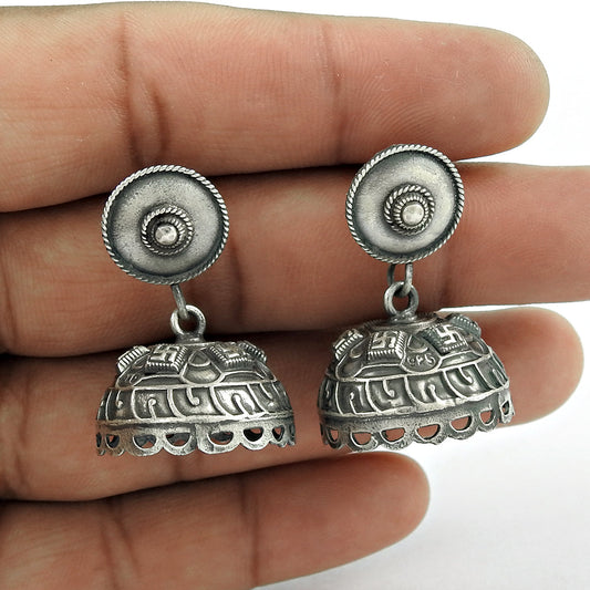 925 Sterling Silver Handcrafted Jhumki Earrings Oxidized Jewelry