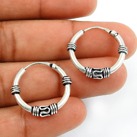 Solid 925 Sterling Silver Antique Hoop Earrings