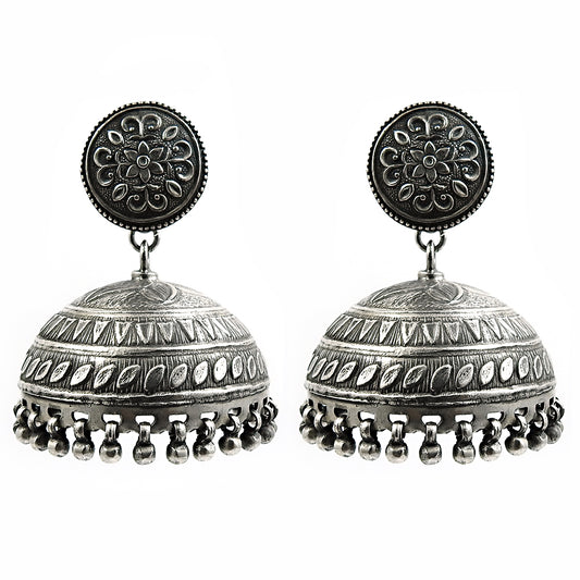 Antique Jhumki Earrings 925 Sterling Silver Handmade Jewelry