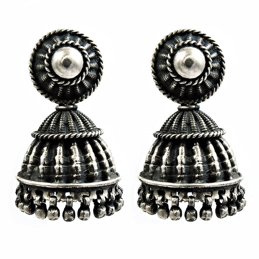 Antique Handmade Jhumki Earrings 925 Sterling Silver Jewelry
