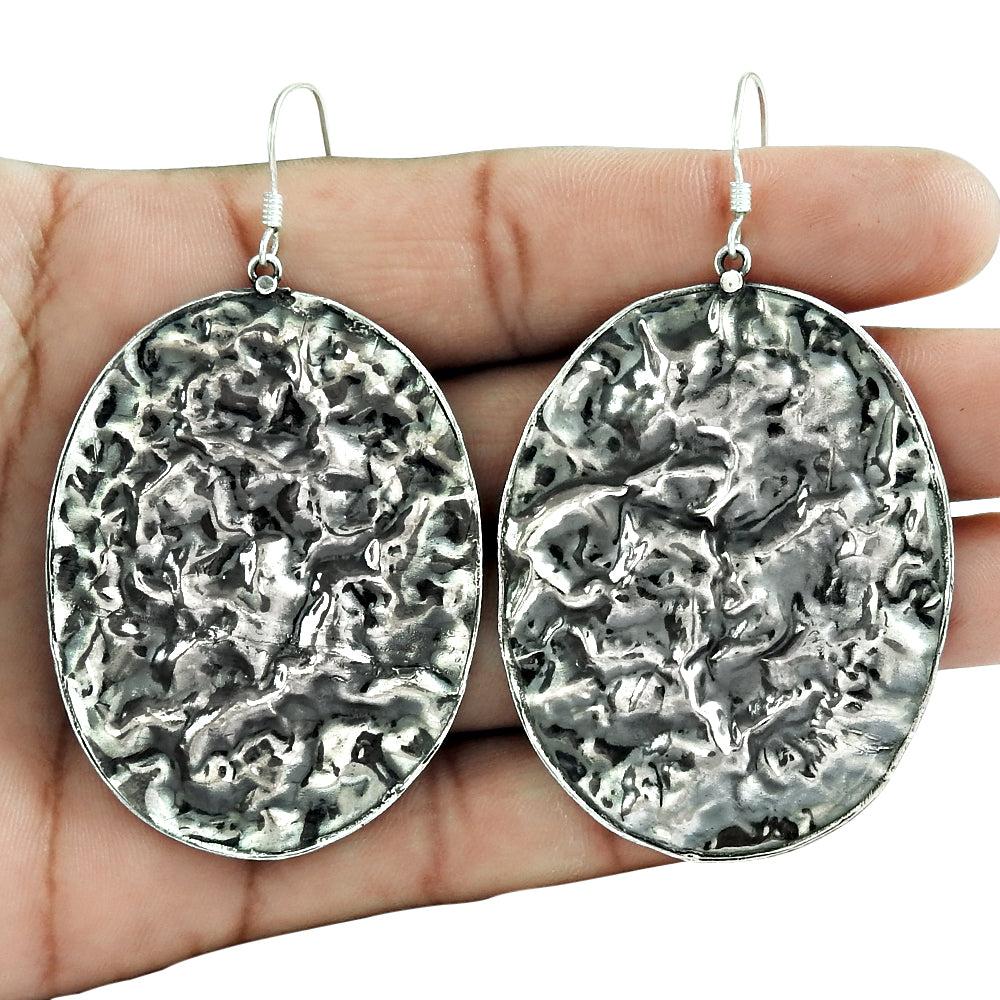 Oxidized 925 Silver Hammered Dangle Earrings