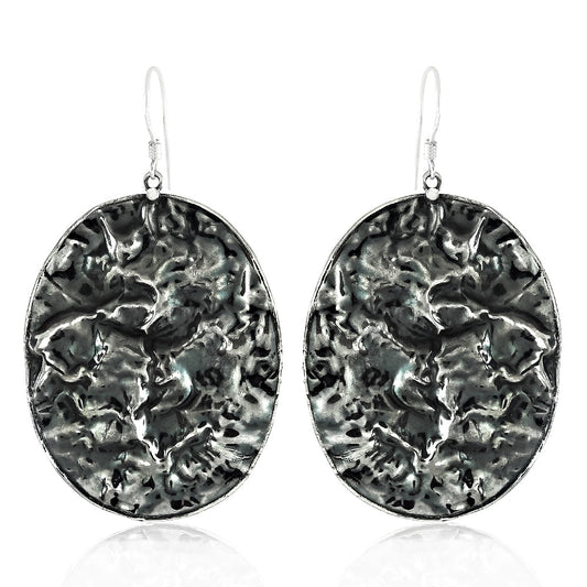 Oxidized 925 Silver Hammered Dangle Earrings