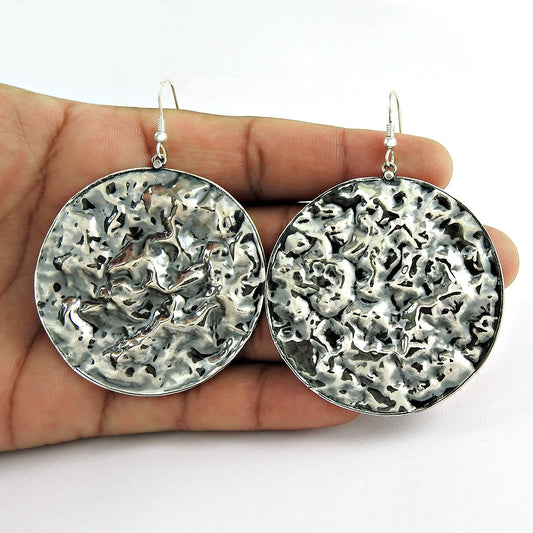 Oxidized 925 Silver Hammered Earrings