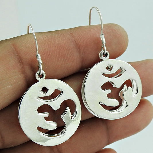 Solid 925 Sterling Silver Om Earrings Temple Jewelry
