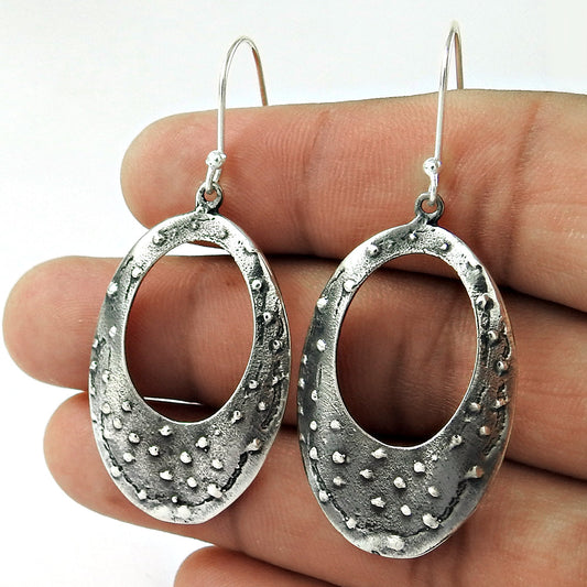 925 Sterling Silver Oval Shape Dangle Earrings