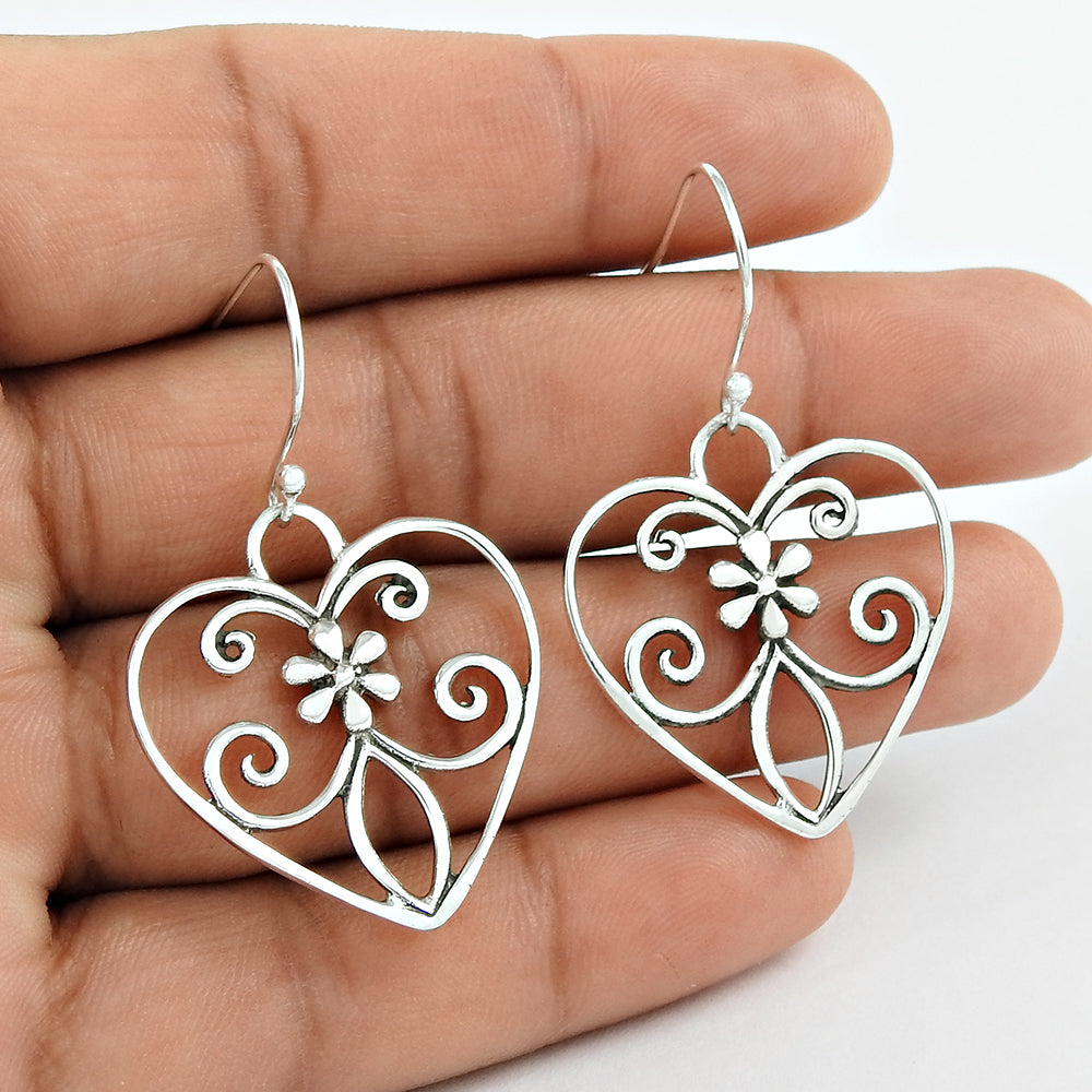 Solid 925 Sterling Silver Heart Earrings Gift For Woman Girls