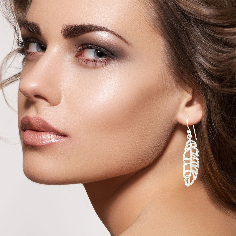925 Sterling Silver Feather Dangle Earrings