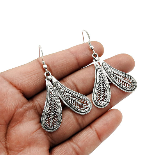 925 Solid Sterling Silver Jewelry Wings Design Earrings