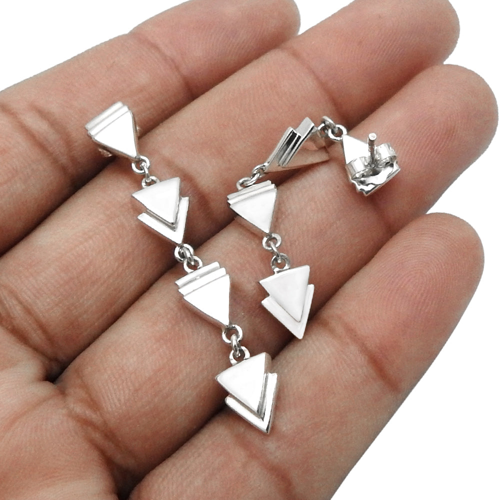 Hanging Tryst With Triangles 925 Sterling Silver Dangler Earrings