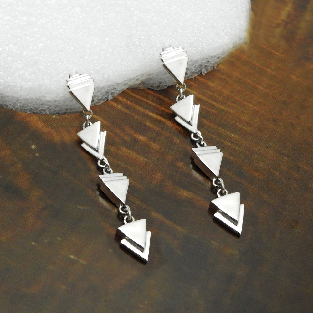Hanging Tryst With Triangles 925 Sterling Silver Dangler Earrings