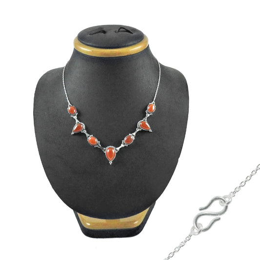 Gift For Her Carnelian Stone Ethnic Necklace 925 Sterling Silver Jewelry D99