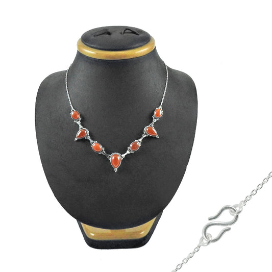 Gift For Her Carnelian Stone Ethnic Necklace 925 Sterling Silver Jewelry D99