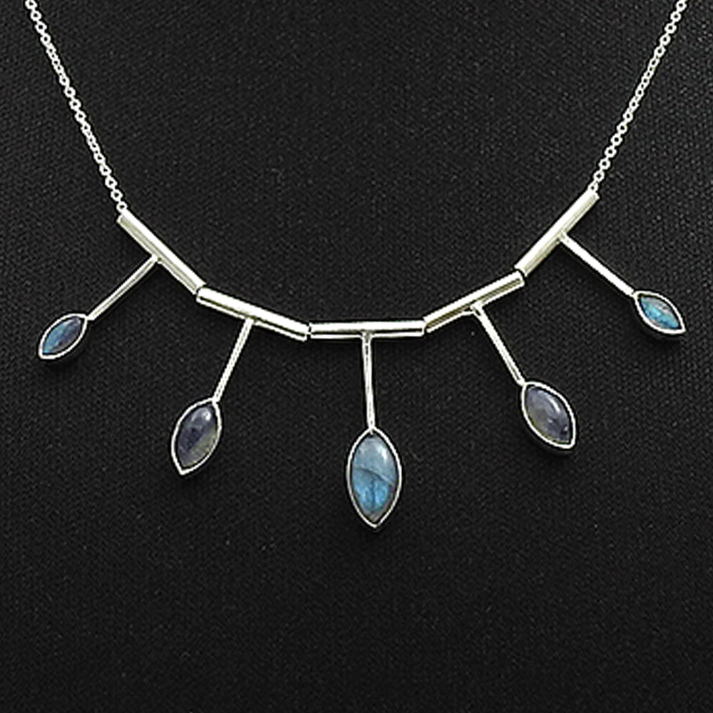 Labradorite Gemstone 925 Solid Silver Bohemian Cluster Third Eye Chakra Necklace