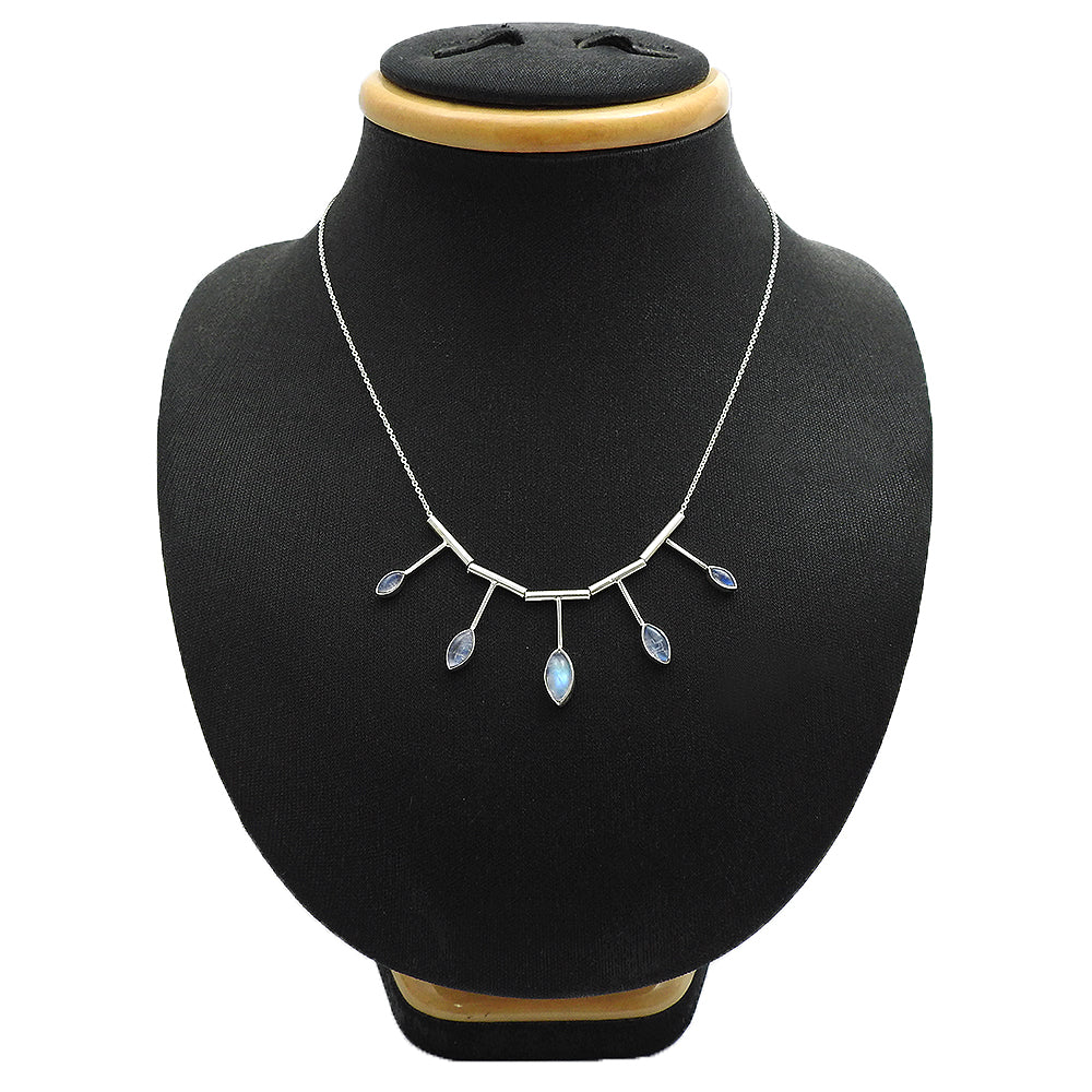 Rainbow Moonstone Gemstone Tribal Daughter Cluster Boho Necklace Solid Silver