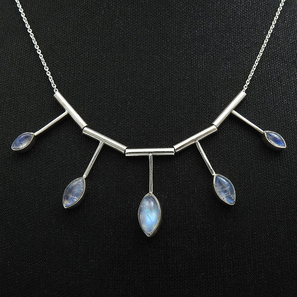 Rainbow Moonstone Gemstone Tribal Daughter Cluster Boho Necklace Solid Silver