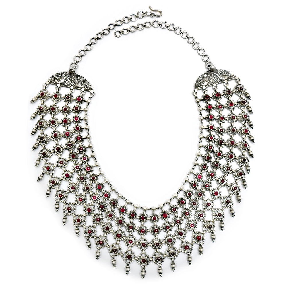 Gift For Woman Girl 925 Sterling Silver Red Ruby Gemstone Statement Necklace