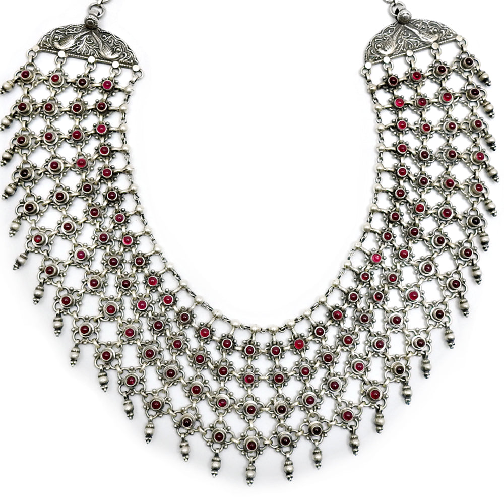 Gift For Woman Girl 925 Sterling Silver Red Ruby Gemstone Statement Necklace