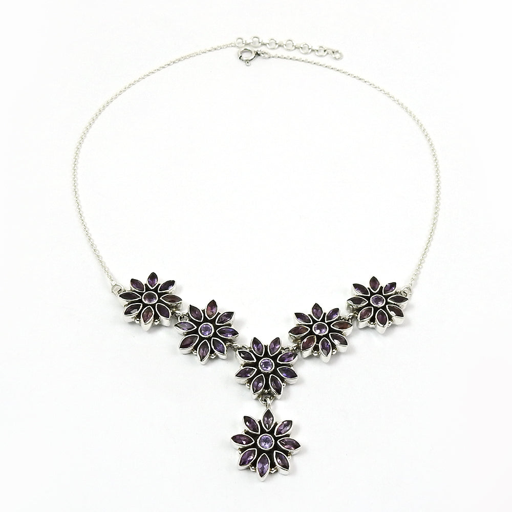 Gift For Her Amethyst Stone Jewelry 925 Sterling Silver Vintage Necklace R9