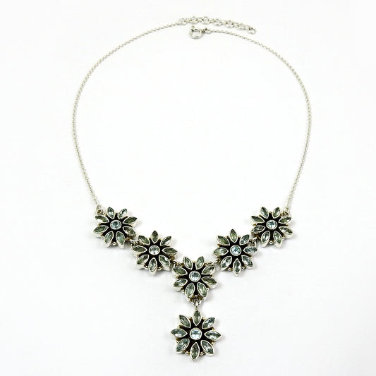 Natural Blue Topaz Gemstone Cluster Ethnic Aqua Necklace 925 Sterling Silver C5