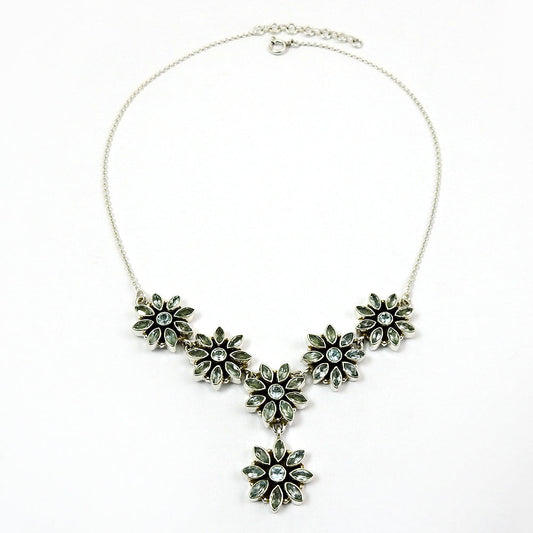 Natural Blue Topaz Gemstone Cluster Ethnic Aqua Necklace 925 Sterling Silver C5