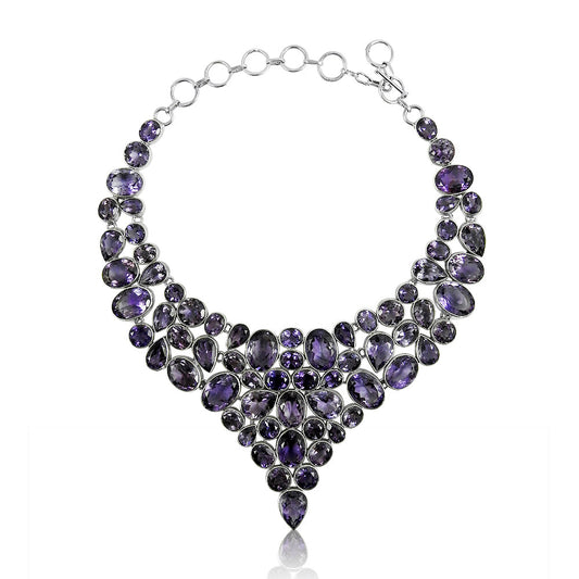 Natural Amethyst Gemstone 925 Silver Cluster Ethnic Necklace For Girls D5