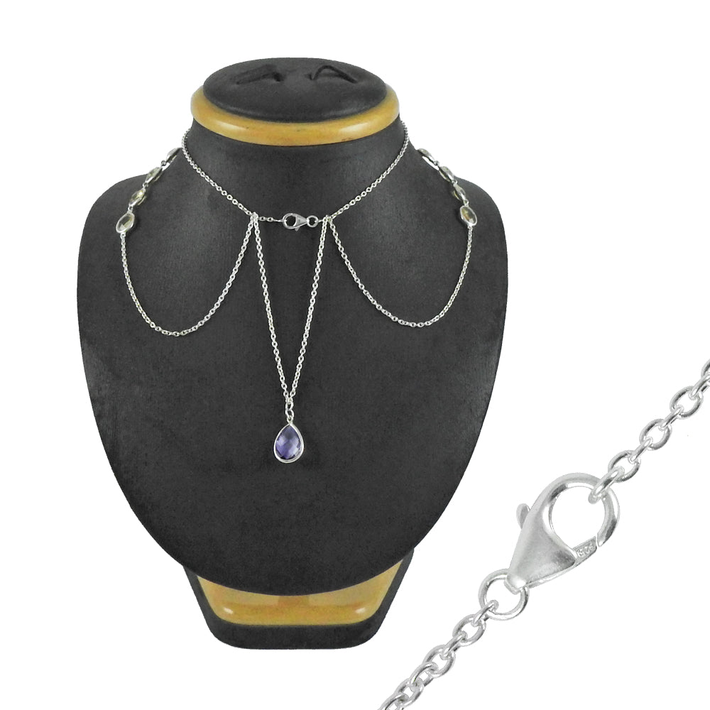 February Birth Pear Citrine Stone Cluster Anniversary Necklace Sterling Silver