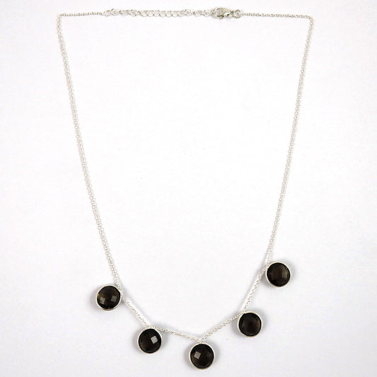 Gift For Her Bezel Necklace 925 Sterling Silver Natural Smoky Quartz Gemstones
