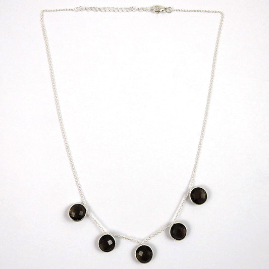 Gift For Her Bezel Necklace 925 Sterling Silver Natural Smoky Quartz Gemstones