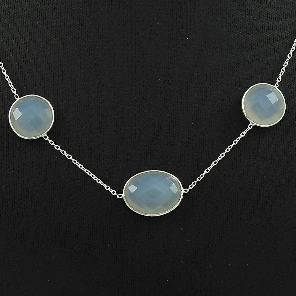 Natural Chalcedony Gemstone 925 Silver Cluster Bohemian Necklace For Women Z1