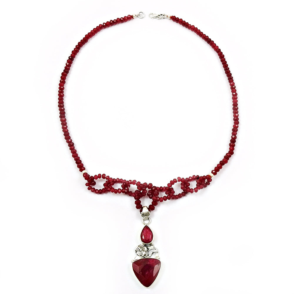 HANDMADE 925 Sterling Silver Jewelry Natural RUBY Gemstone Ethnic Necklace