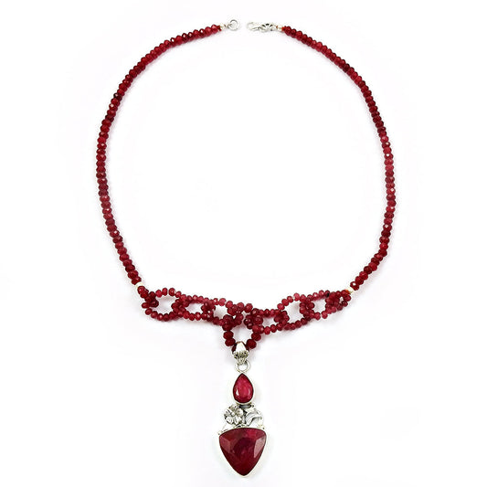 HANDMADE 925 Sterling Silver Jewelry Natural RUBY Gemstone Ethnic Necklace