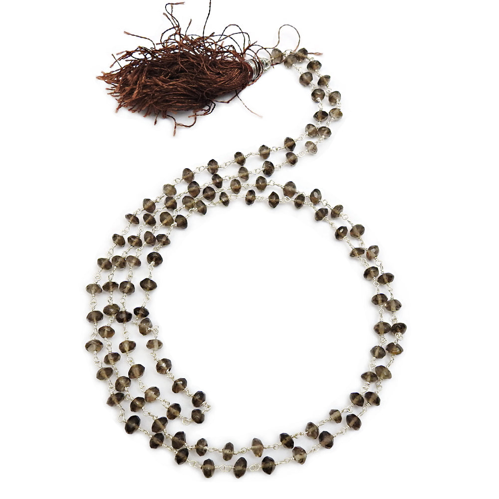 Round Smoky Quartz Stone Solid Sterling Silver Ethnic Boho Cluster Wife Necklace