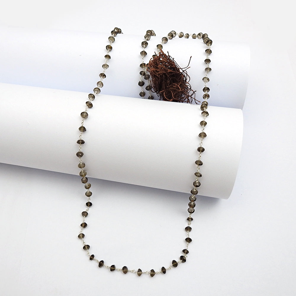 Round Smoky Quartz Stone Solid Sterling Silver Ethnic Boho Cluster Wife Necklace