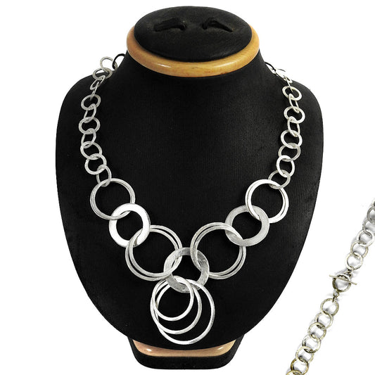 Solid 925 Sterling Silver Interlicking Big Rings Necklace for Women Girls