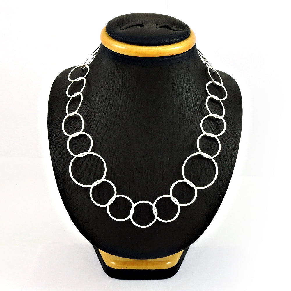 Handmade Solid 925 Sterling Silver Big Rings Chain Necklace Unique Design