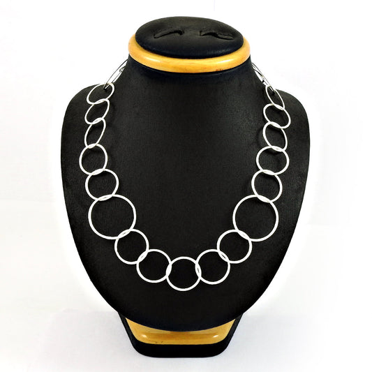 Handmade Solid 925 Sterling Silver Big Rings Chain Necklace Unique Design